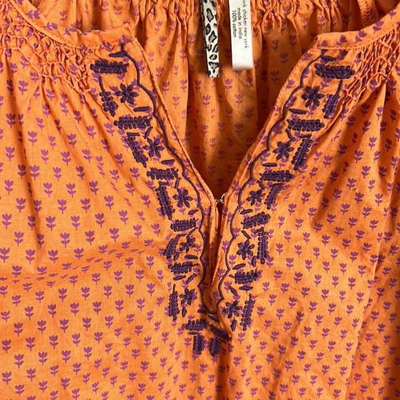 Vintage Pink Chicken Tunic Top, 100% Cotton, Orange & Purple, Size S. - Picture 3 of 9